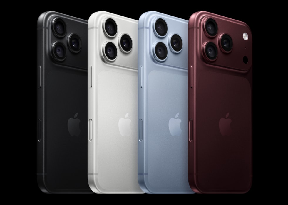 Mặt lưng và cụm camera iPhone 18 Pro ở bốn phiên bản màu, nguồn Apple